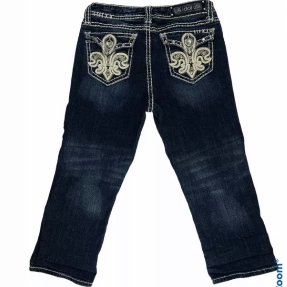 LA IDOL Thick Stitch Bling Cropped Jeans 29x20